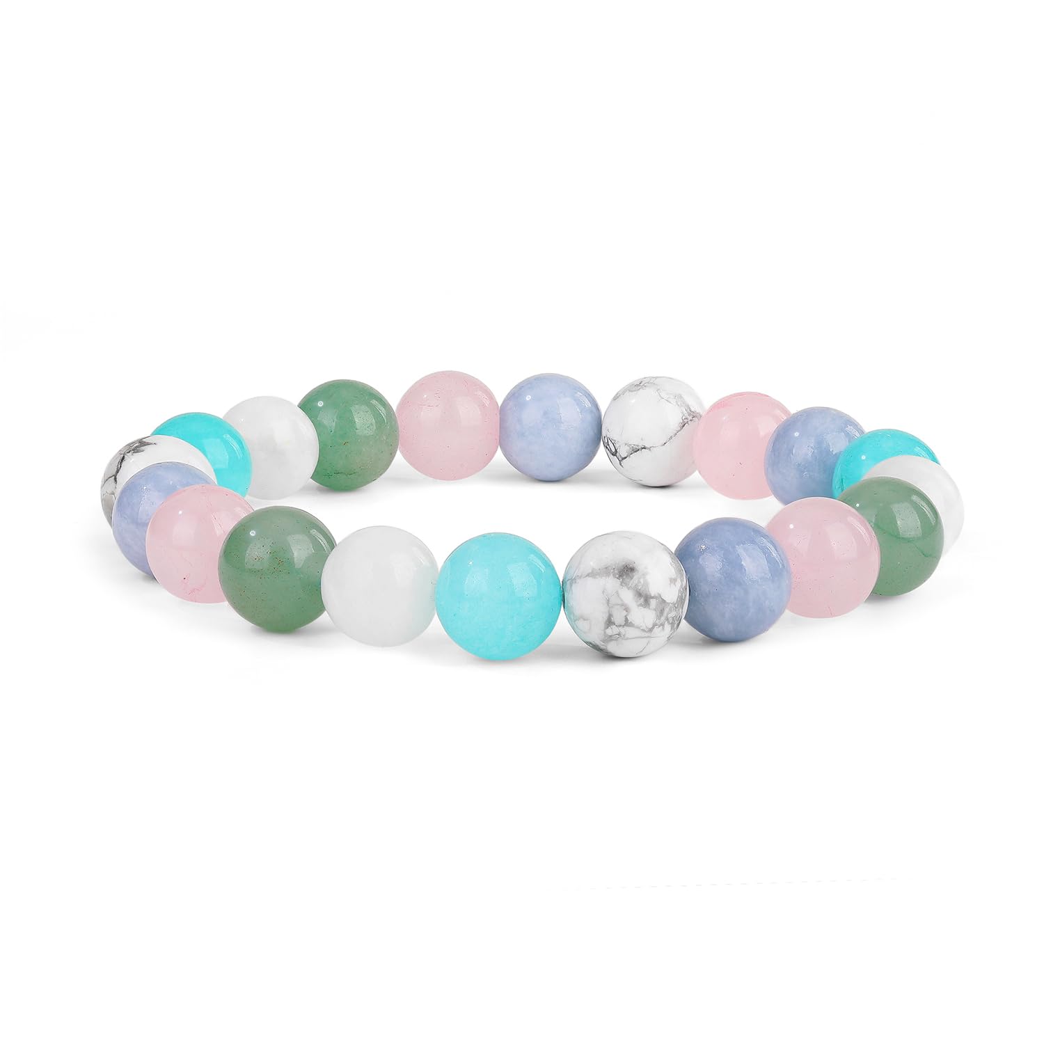 Peace & Calming Bracelet – Anxiety & Stress Relief Bracelet – Amazonite, Angelite, Rose Quartz, Green Aventurine, White Howlite & Moonstone - 10mm Beaded Bracelets – Adjustable Size