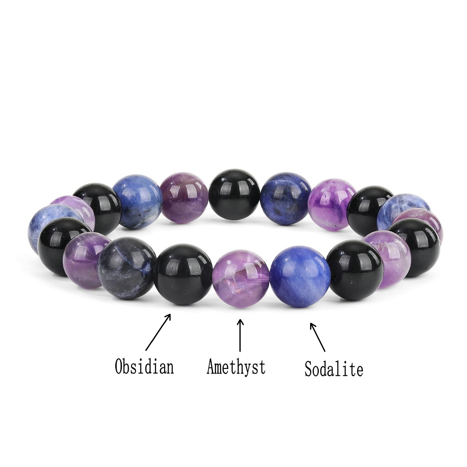 Empowerment Bracelet – Strength & Confidence Bracelet – Amethyst, Black Obsidian & Sodalite Crystal Bracelet - 10mm Beaded Bracelets For Men Women – Adjustable Size